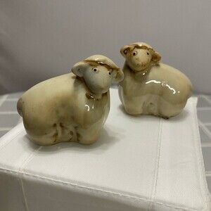 Whimsical Small Pottery Sheep Figurines Ewe Lamb Farmhouse Farm Animal Barnyard
